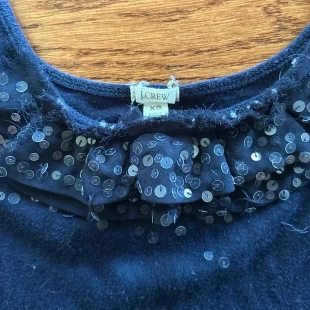 J. Crew Women's Tank Top Navy Blue Cotton Sequin Ruffle Chiffon XS Scoop Cami